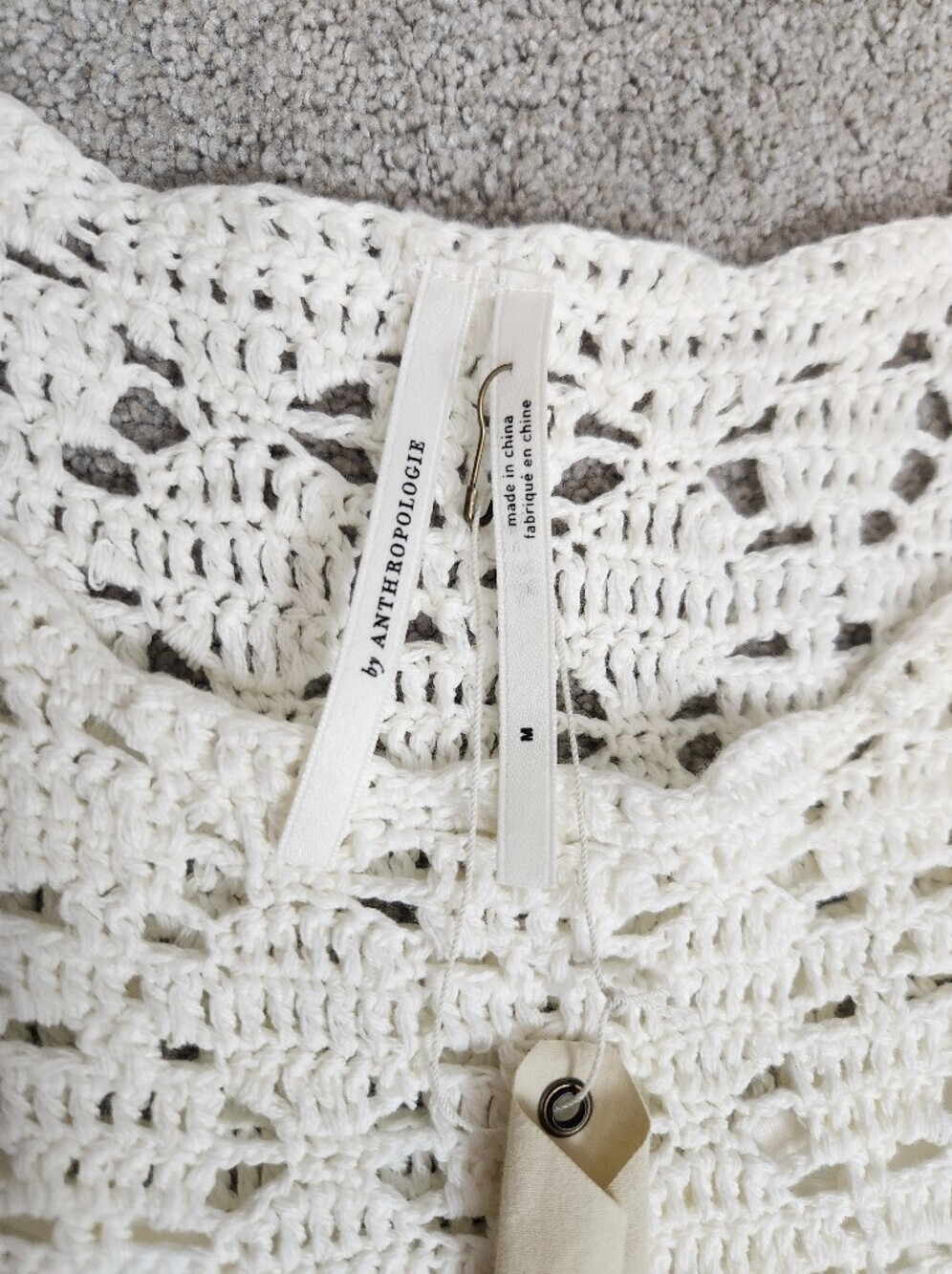 🆕 Anthropologie Britannia Crochet Midi White Summer Dress Sz M Boho Open Knit - Picture 12 of 15